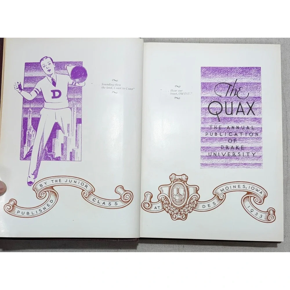 Vintage 1933 Drake University Quax Yearbook Art Deco Courage Honor Culture